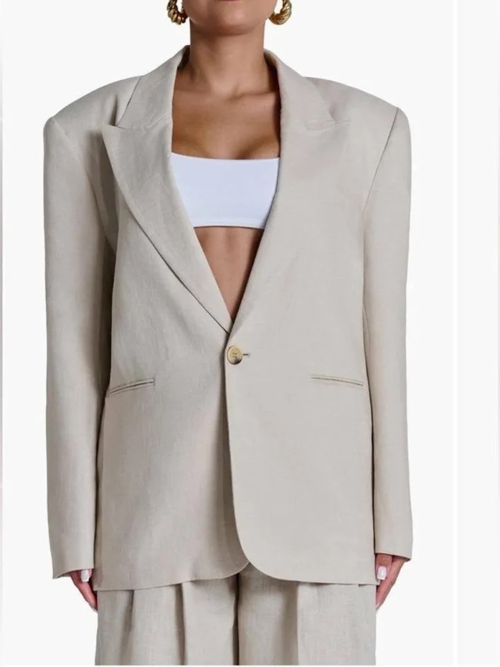 Naked Wardrobe Classic Single-Button Women's Blazer - Light Beige XL NWOT